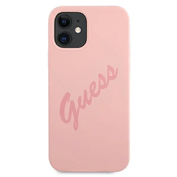 Etui Guess Silicone Vintage Script GUHCP12SLSVSPI do iPhone 12 mini Różowy