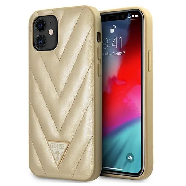 Etui Guess V-Quilted GUHCP12SPUVQTMLBE do iPhone 12 mini Złoty