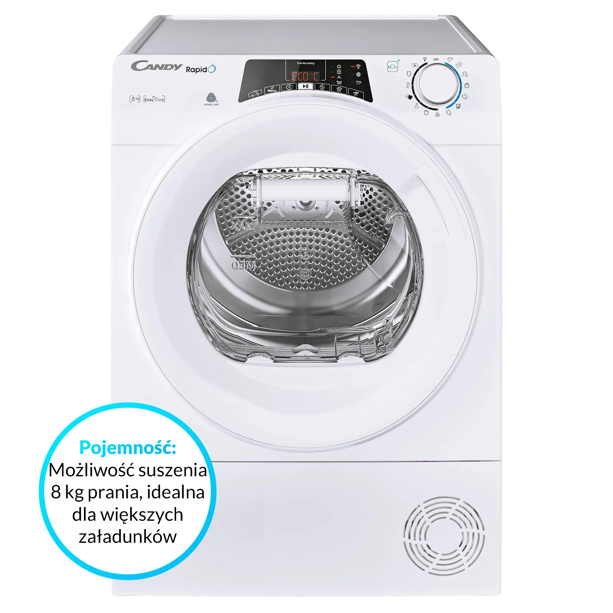 Suszarka Candy RapidO ROE H8A2TE-S 58,5cm 8kg Zdalne sterowanie