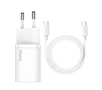 Ładowarka sieciowa Baseus TZCCSUP-L02 Super Si Quick Charger 1C 25W + kabel USB-C do USB-C 1m Biały