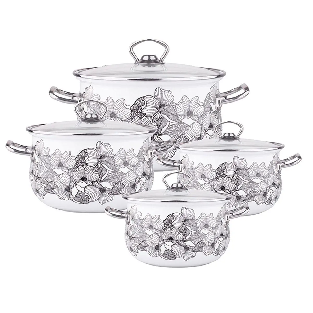 Zestaw garnków Silesia Rybnik Rybnik Kate Czarny Kwiat Indukcja Stal węglowa 8 elementów