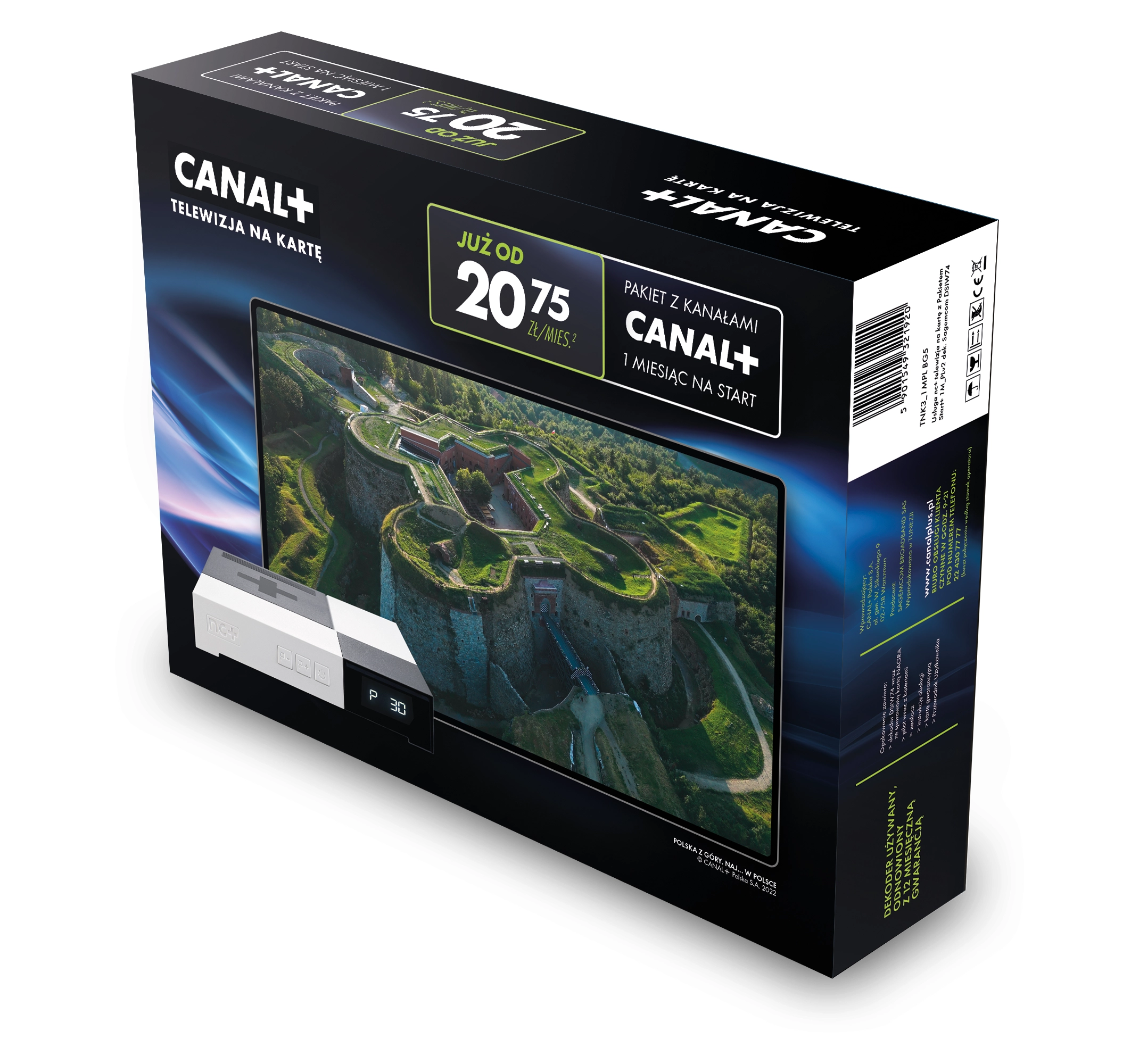 Usługa nc+ telewizja na kartę (pakiet Start+ na 1 m-c) - dekoder odnowiony WIFIBOX+ SAGEMCOM DSIW74