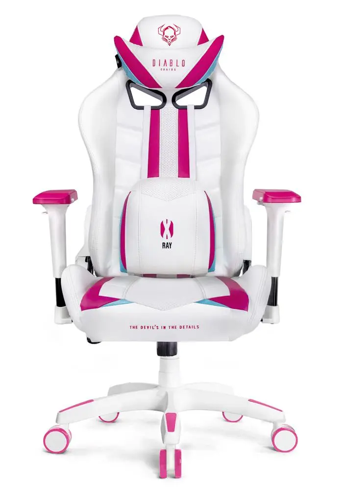 Fotel Diablo Chairs X-Ray Normal Size Gamingowy do 150kg Skóra ECO Biało-różowy
