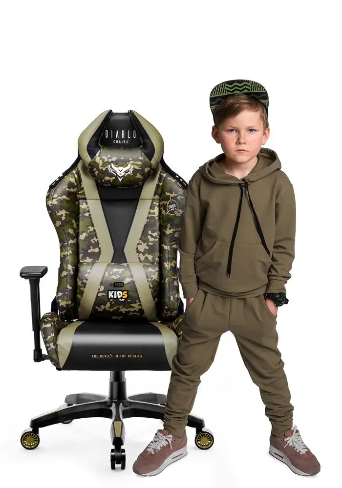 Fotel Diablo Chairs X-Horn 2.0 Kid Size Legion Dla dzieci do 160kg Skóra ECO Czarno-zielony