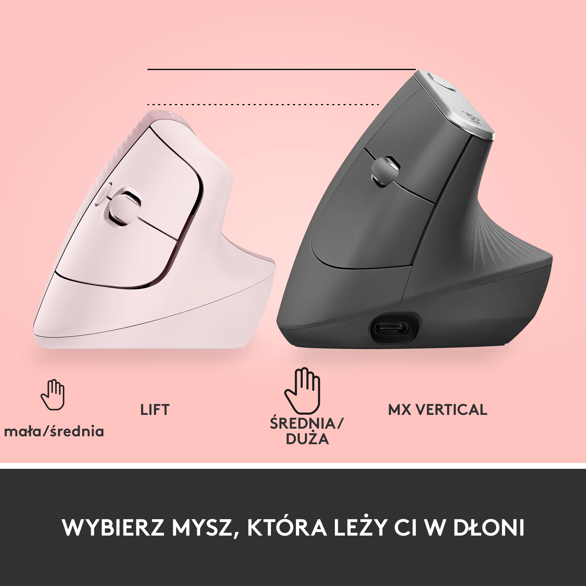 Myszka Logitech Lift Dla praworęcznych Różowy