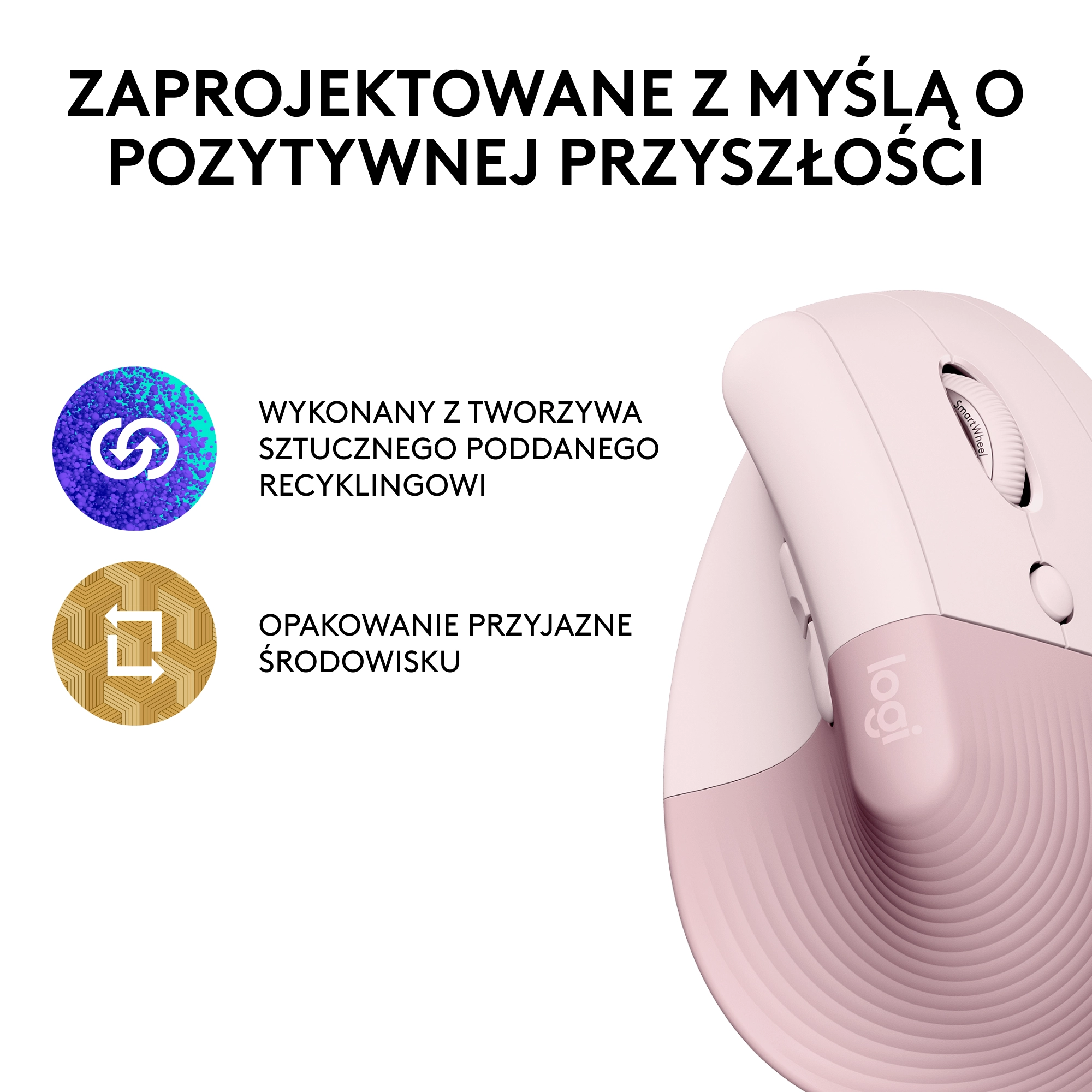 Myszka Logitech Lift Dla praworęcznych Różowy