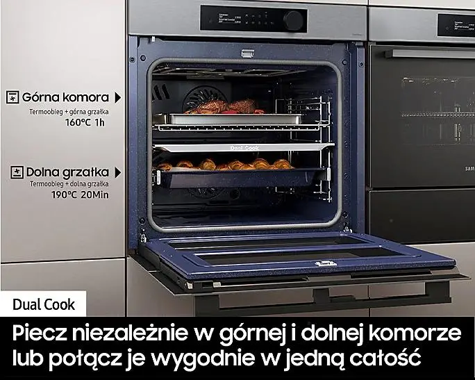 Piekarnik elektryczny parowy Samsung NV7B5745PAS Dual Cook Flex Termoobieg AirFry Zdalne sterowanie Srebrny