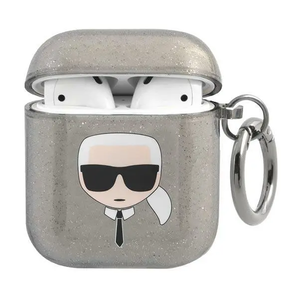 Etui na słuchawki Karl Lagerfeld KLA2UKHGK Glitter Karl`s Head AirPods Cover Czarny
