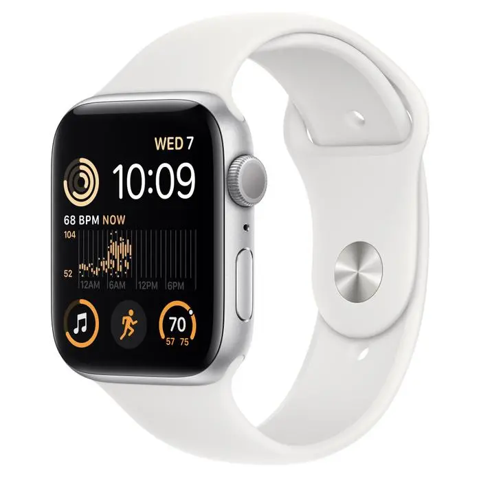 Apple Watch SE 2gen GPS koperta 44mm z aluminium Srebrny pasek sportowy Biały