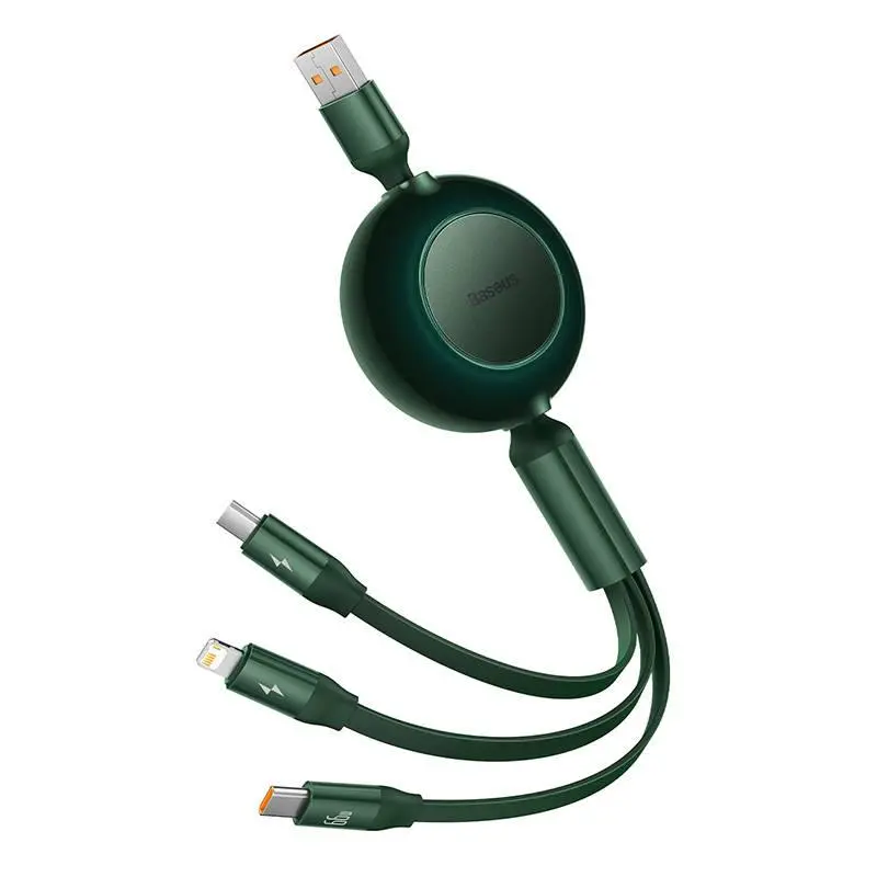 Kabel Baseus CAMJ010106 USB 3w1 Bright Mirror 3 micro USB Lightning USB-C 66W 2A 1,1m Zielony