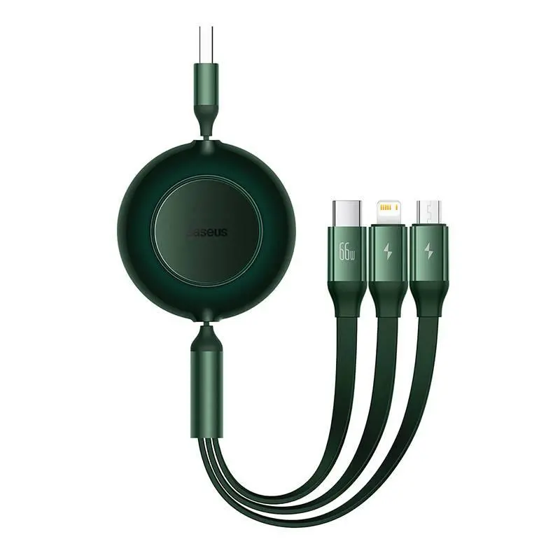 Kabel Baseus CAMJ010106 USB 3w1 Bright Mirror 3 micro USB Lightning USB-C 66W 2A 1,1m Zielony