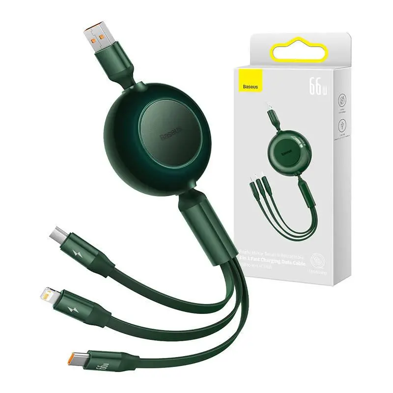 Kabel Baseus CAMJ010106 USB 3w1 Bright Mirror 3 micro USB Lightning USB-C 66W 2A 1,1m Zielony