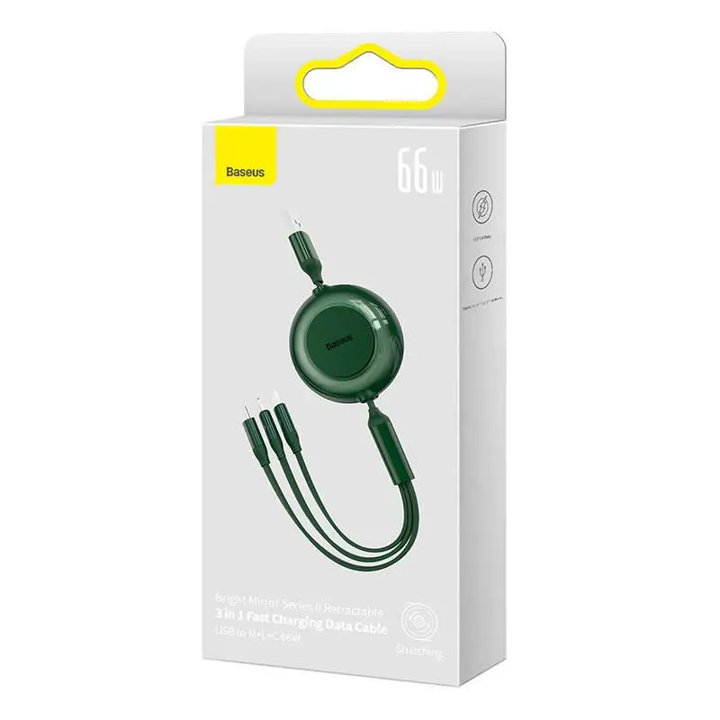 Kabel Baseus CAMJ010106 USB 3w1 Bright Mirror 3 micro USB Lightning USB-C 66W 2A 1,1m Zielony