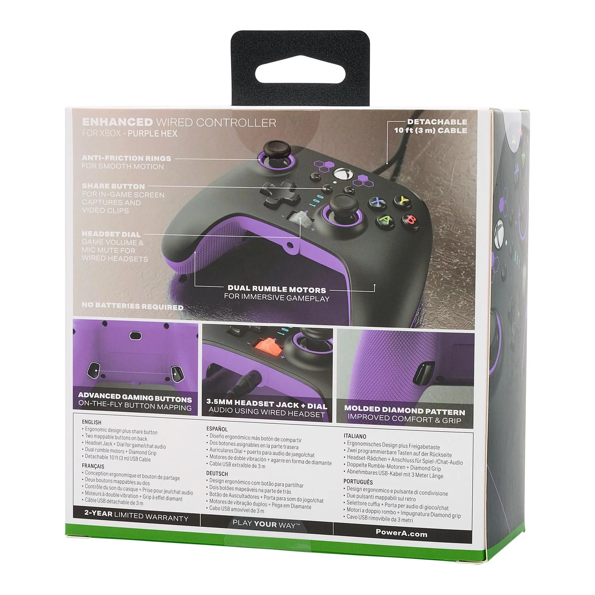 Pad PowerA Enhanced Purple Hex do Xbox Series X/S, Xbox One, PC Przewodowy
