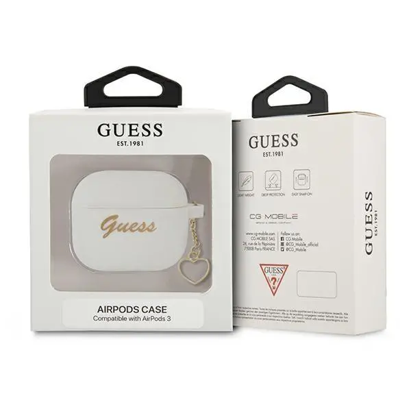 Etui na słuchawki Guess Silicone Charm Heart Collection GUA3LSCHSH do AirPods 3 Biały