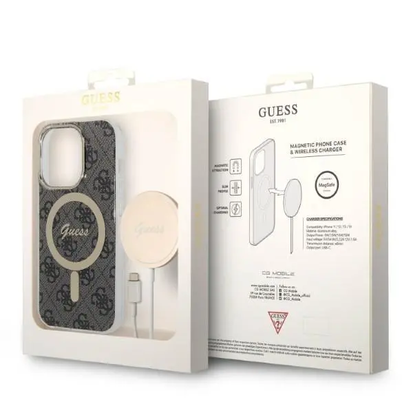 Zestaw Guess GUBPP14LH4EACSK ładowarka indukcyjna + etui 4G Print MagSafe do iPhone 14 Pro