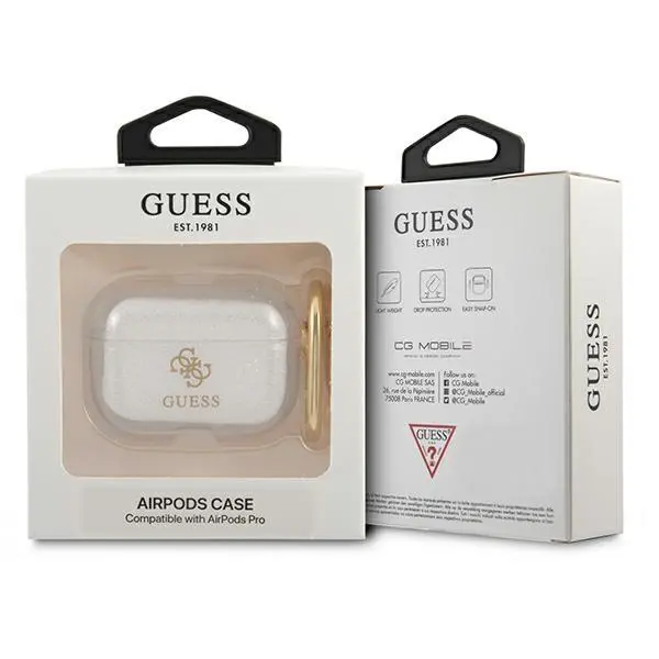 Etui na słuchawki Guess Glitter Collection do AirPods Pro Przezroczysty/Złoty