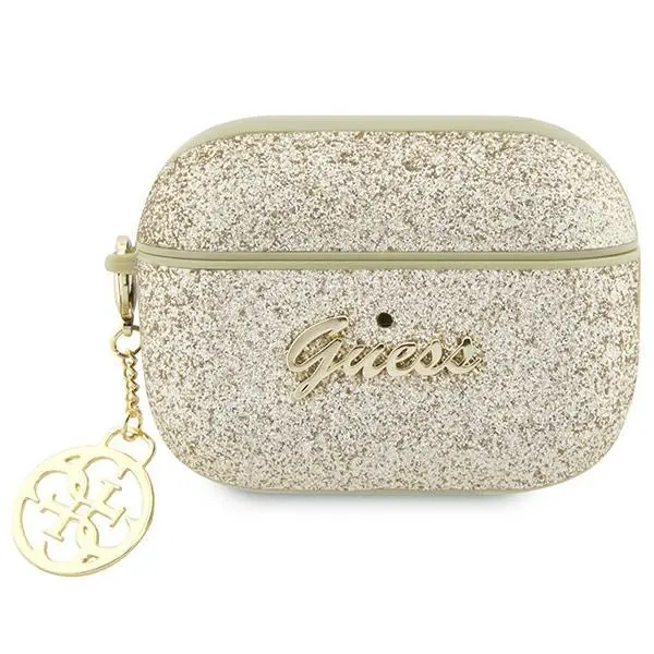 Etui na słuchawki Guess Glitter Flake 4G Charm GUAP2GLGSHD do AirPods Pro 2 Złoty