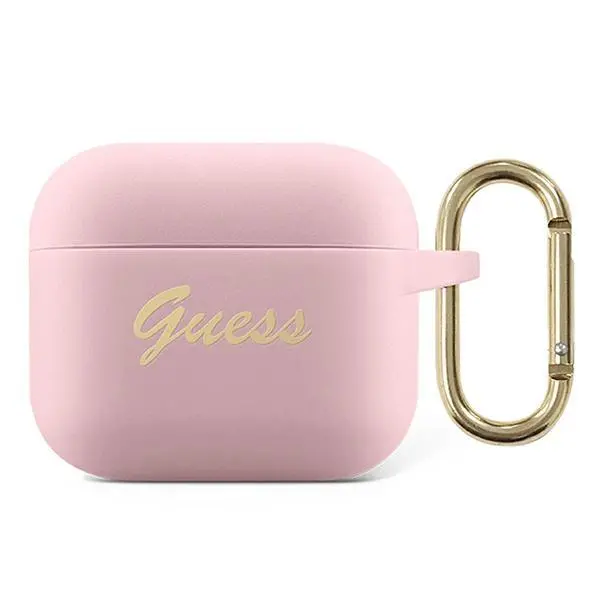 Etui na słuchawki Guess Silicone Vintage Script do AirPods 3 Różowy