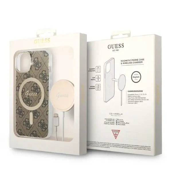 Zestaw Guess GUBPP14MH4EACSW ładowarka indukcyjna + etui 4G Print MagSafe do iPhone 14 Plus