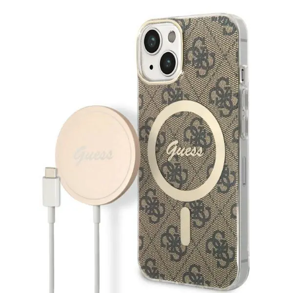 Zestaw Guess GUBPP14MH4EACSW ładowarka indukcyjna + etui 4G Print MagSafe do iPhone 14 Plus