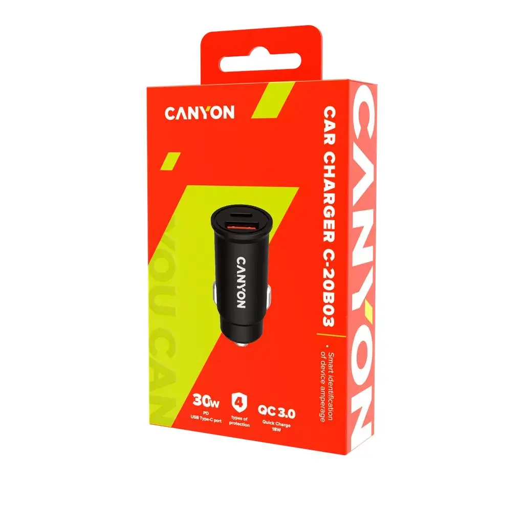 Ładowarka samochodowa Canyon C-20B03 QC 3,0 18W PD 30W Czarny