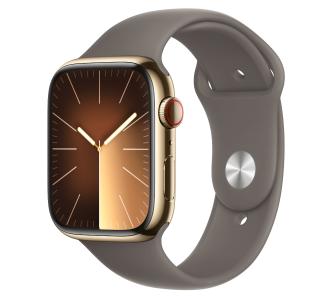 Smartwatch Apple Watch Series 9 GPS + Cellular koperta 45mm ze stali nierdzewnej Złoty pasek sportowy Popielatego brązu M/L