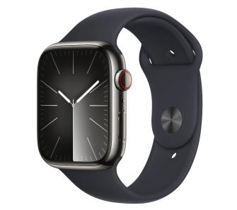 Smartwatch Apple Watch Series 9 GPS + Cellular koperta 45mm ze stali nierdzewnej Mocny grafit pasek sportowy Północ M/L