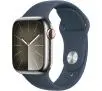 Smartwatch Apple Watch Series 9 GPS + Cellular koperta 41mm ze stali nierdzewnej Srebrny pasek sportowy Niebieski S/M