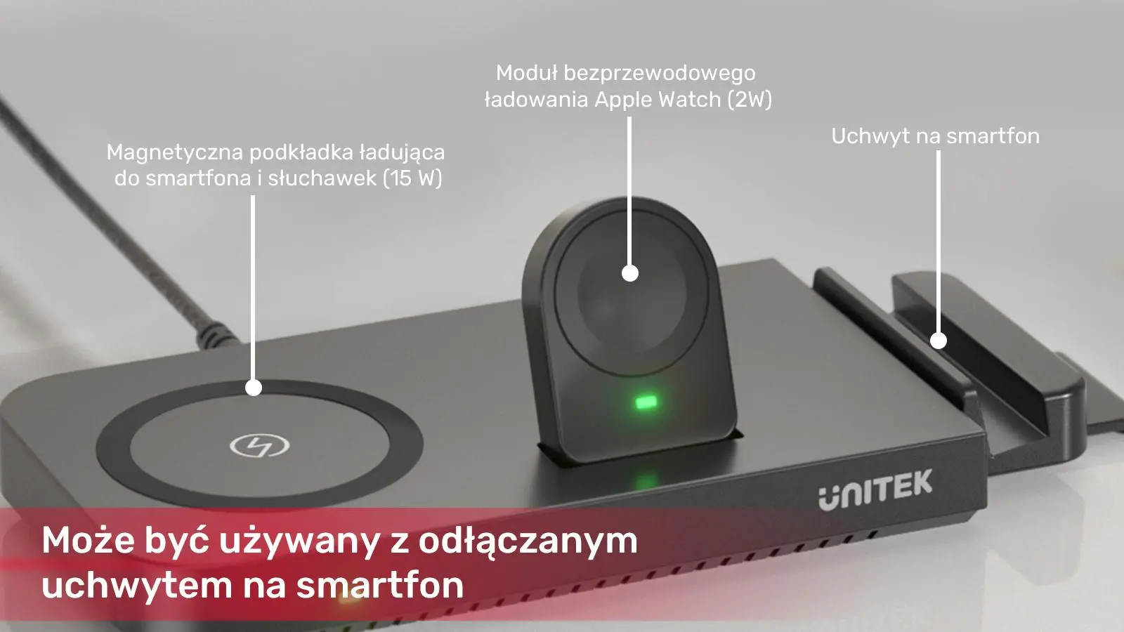 Ładowarka indukcyjna Unitek P1222B 48W USB-A USB-C