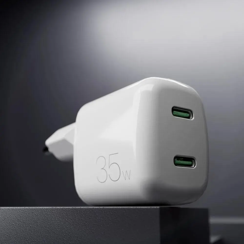 Ładowarka sieciowa Puro MiniPro GaN 2x USB-C 35W PD Biały