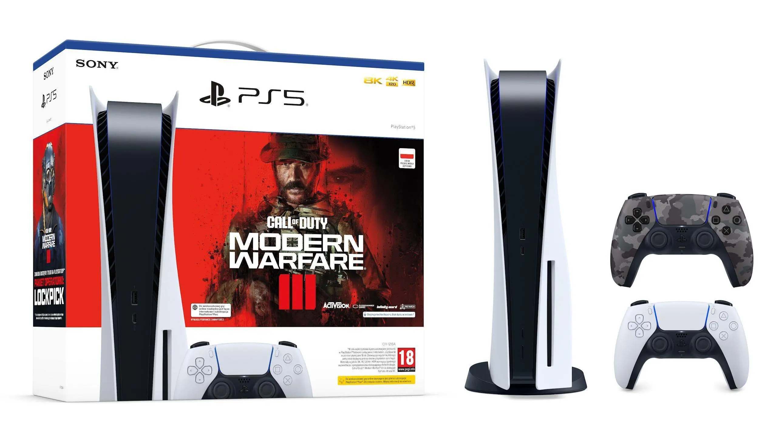 Konsola Sony PlayStation 5 (PS5) z napędem + Dodatkowy Pad Szary kamuflaż + Call of Duty Modern Warfare III