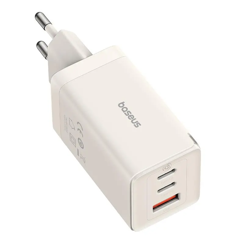Ładowarka sieciowa Baseus GaN5 2x USB-C + USB 65W + kabel 1m Biały