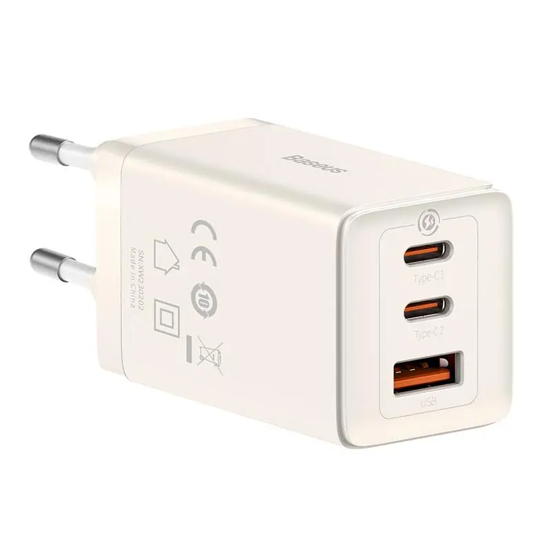 Ładowarka sieciowa Baseus GaN5 2x USB-C + USB 65W + kabel 1m Biały