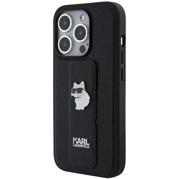 Etui Karl Lagerfeld Gripstand Saffiano Choupette Pins KLHCP14XGSACHPK do iPhone 14 Pro Max Czarny