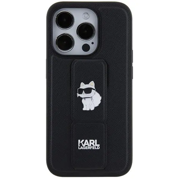 Etui Karl Lagerfeld Gripstand Saffiano Choupette Pins KLHCP14XGSACHPK do iPhone 14 Pro Max Czarny