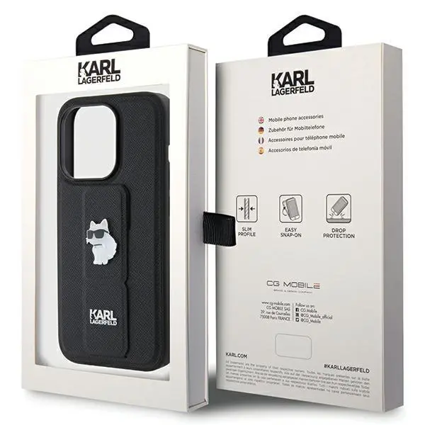 Etui Karl Lagerfeld Gripstand Saffiano Choupette Pins KLHCP14XGSACHPK do iPhone 14 Pro Max Czarny