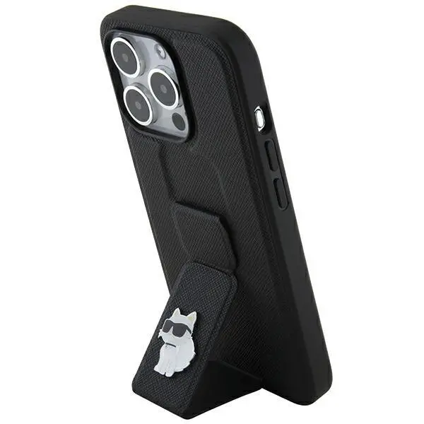 Etui Karl Lagerfeld Gripstand Saffiano Choupette Pins KLHCP14XGSACHPK do iPhone 14 Pro Max Czarny
