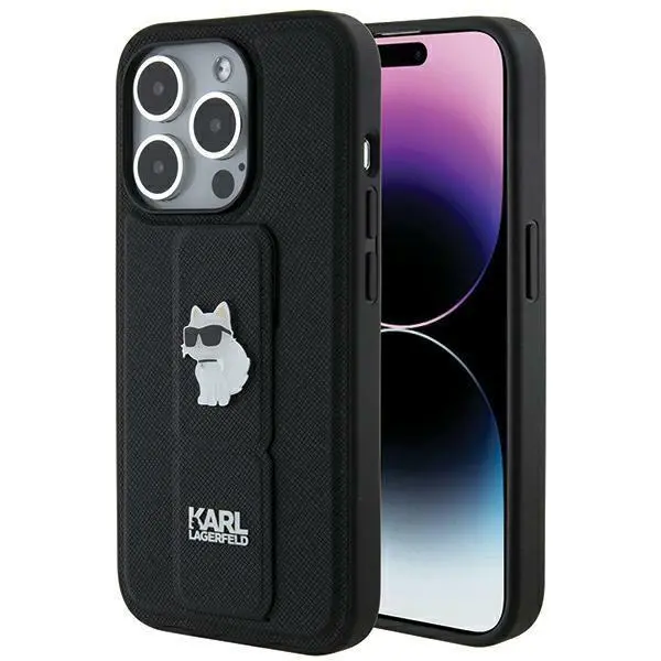 Etui Karl Lagerfeld Gripstand Saffiano Choupette Pins KLHCP14XGSACHPK do iPhone 14 Pro Max Czarny