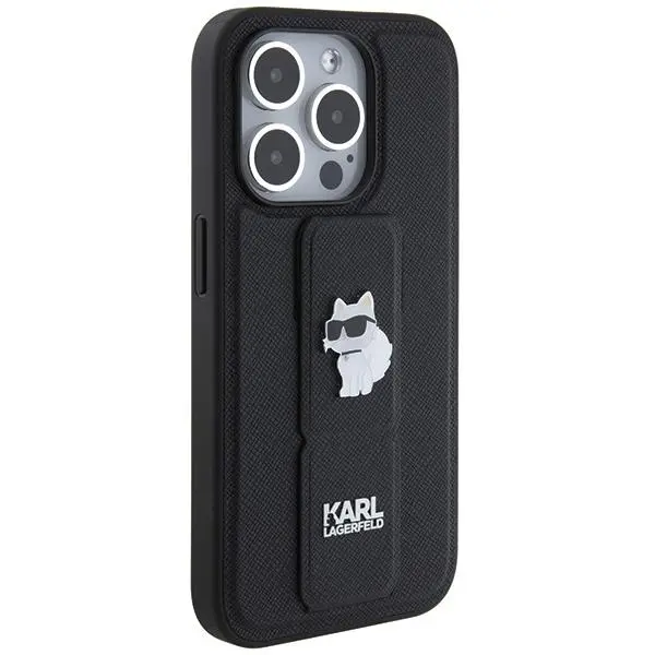 Etui Karl Lagerfeld Gripstand Saffiano Choupette Pins KLHCP14XGSACHPK do iPhone 14 Pro Max Czarny
