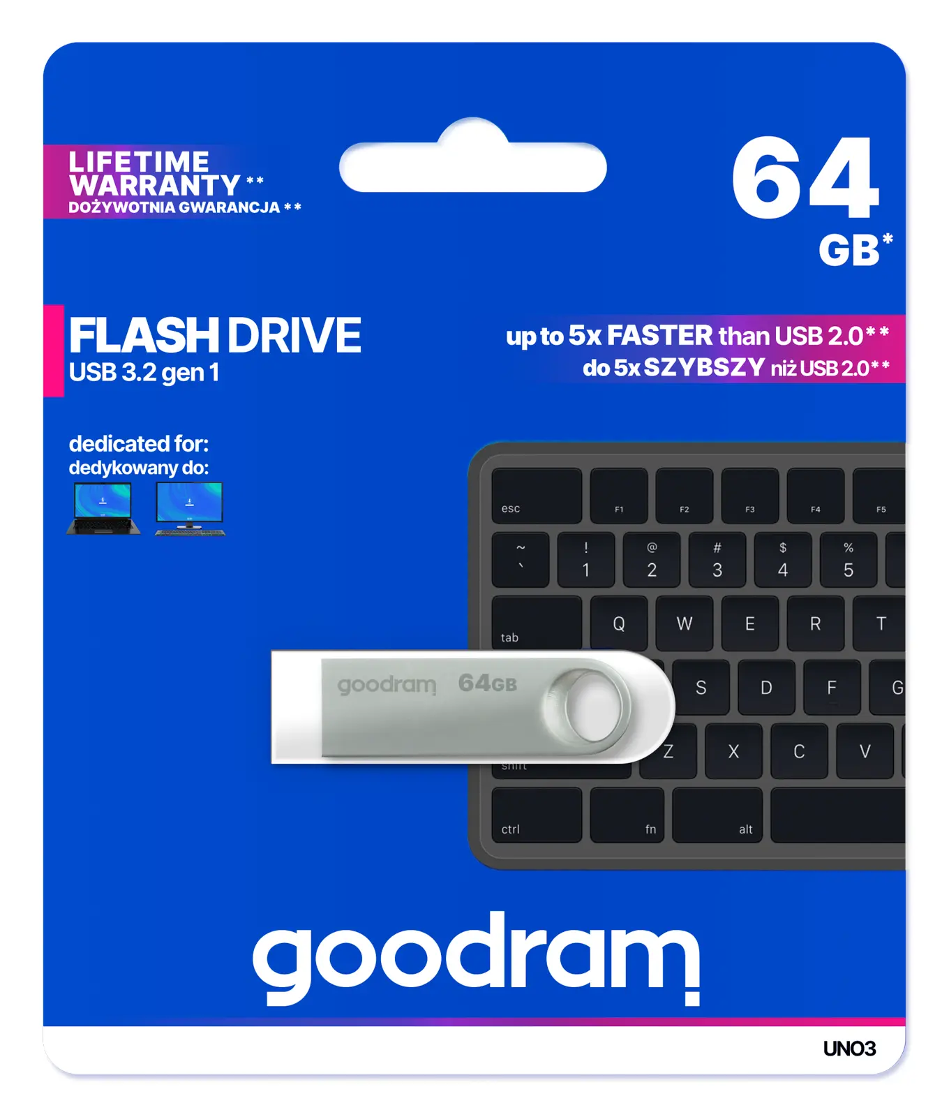 PenDrive GoodRam UNO3 64GB USB 3.2 Srebrny
