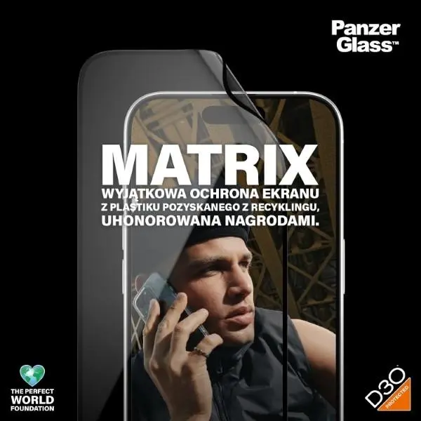 Szkło hybrydowe PanzerGlass Matrix D3O UWF iPhone 15 Pro Ultra-Wide-Fit rPET Screen Protection Easy Aligner Included