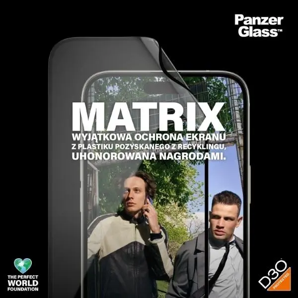 Szkło hybrydowe PanzerGlass Matrix D3O UWF iPhone 15 Plus Ultra-Wide-Fit rPET Screen Protection Easy Aligner Included