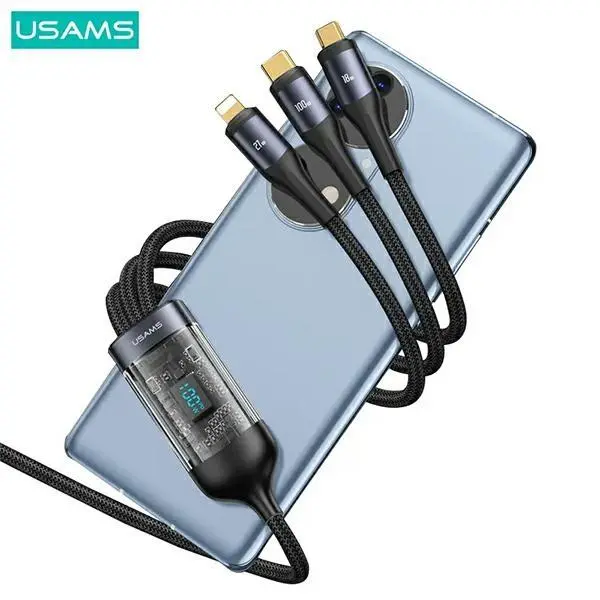 Kabel USAMS U83 3w1 100W lightning microUSB USB-C 1,2m Czarny