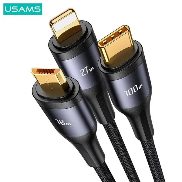 Kabel USAMS U83 3w1 100W lightning microUSB USB-C 1,2m Czarny
