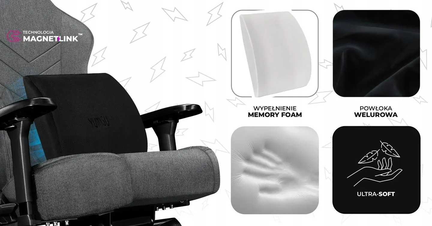 Fotel Yumisu 2053 Magnetic Materiał Biurowy do 150kg Tkanina Jasnoszaro-czarny