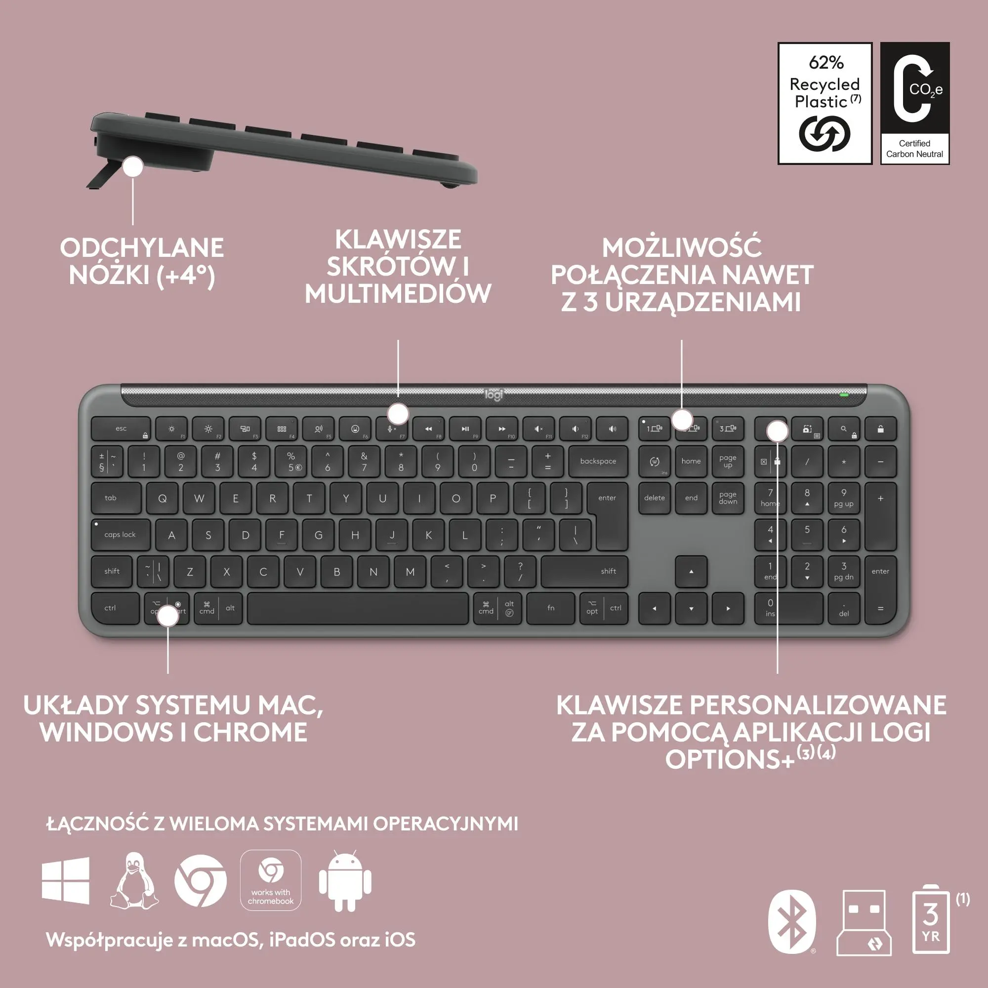 Klawiatura membranowa Logitech Signature Slim K950 Grafitowy