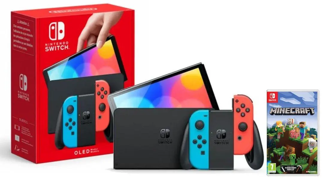 Konsola Nintendo Switch OLED Czerwono-niebieski + Minecraft