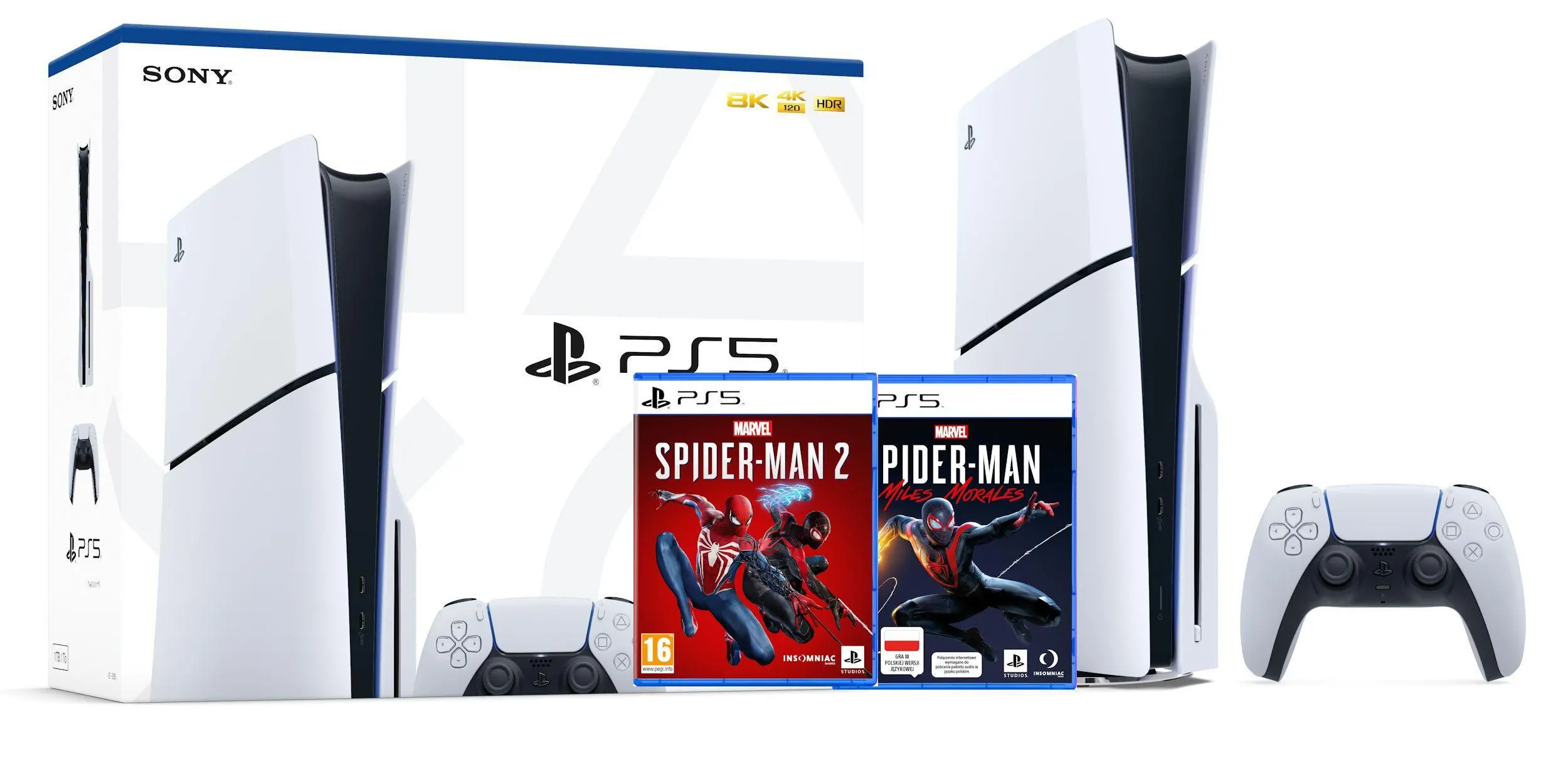 Konsola Sony PlayStation 5 Slim D Chassis (PS5) 1TB z napędem + Marvel’s Spider-Man: Miles Morales + Marvel’s Spider-Man 2