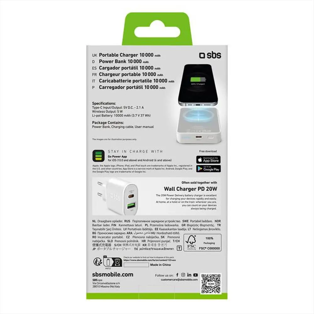 Powerbank SBS TEBB10000MAG1CW 10000mAh Magsafe10W Biały